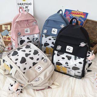 Pvc Panel Cow Print Canvas Backpack