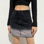 Gradient Denim Mini Fitted Skirt