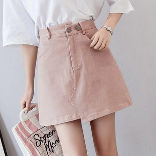 Asymmetric A-line Mini Denim Skorts