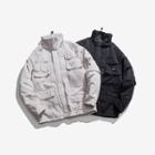 Stand Collar Lettering Zip Utility Jacket