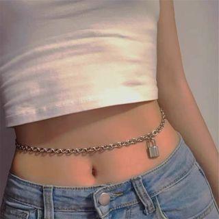Lock Pendant Chain Belt 1 Pc - Silver - One Size