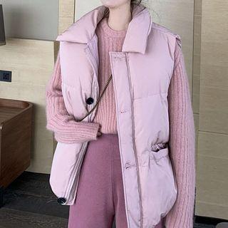 Padded Button Vest / Rib Knit Sweater / Straight-leg Pants