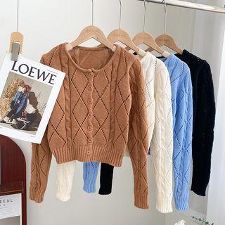 Plain Cutout Cropped Cardigan