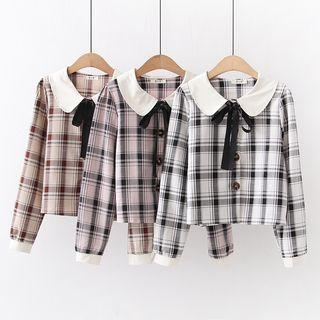 Long-sleeve Peter Pan-collar Check Shirt