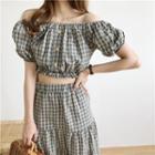 Set: Cropped Checked Top + A-line Skirt