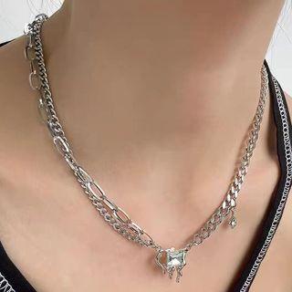 Rhinestone Pendant Necklace 1pc - Light Green & Silver - One Size