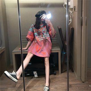 Short-sleeve Tie-dyed Lettering T-shirt As Shown In Figure - One Size