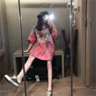Short-sleeve Tie-dyed Lettering T-shirt As Shown In Figure - One Size
