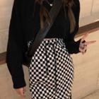 Cropped Sweater / Checkered Midi Pencil Skirt