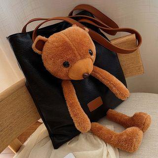 Faux Leather Bear-detailed Tote Bag