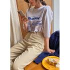Ribbit Print Elbow-sleeve T-shirt
