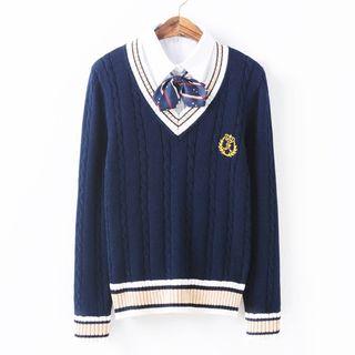 Crown Embroidered Cable-knit Sweater