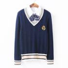 Crown Embroidered Cable-knit Sweater