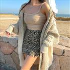 Cable-knit Loose-fit Cardigan / Furry Camisole Top
