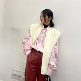 Plain Shirt / Zip Vest / Faux Leather Pants