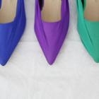 Pointy-toe Shirred Kitten-heel Mules