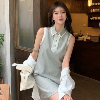 Sleeveless Plaid Polo Dress Check - One Size