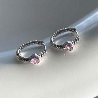 Heart Rhinestone Hoop Earring 1 Pair - Pink - One Size