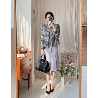 Faux-pearl Flap Tweed Jacket
