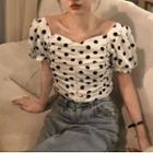 Dotted Square Neck Top Dotted - Black & White - One Size