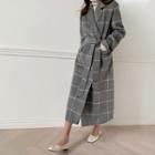 Check Woolen Maxi Wrap Coat Gray - One Size