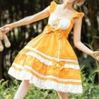Spaghetti Strap Bow Midi A-line Dress With Headband