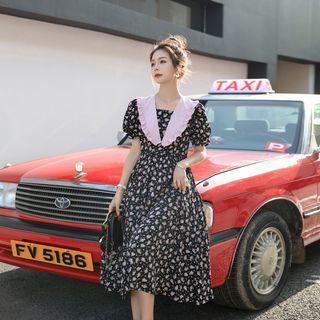 Short-sleeve Ruffle Collared Floral Dress