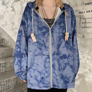 Tie-dye Drawstring Hoodie Blue - One Size