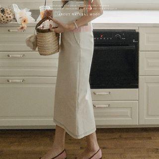 Contrast-stitch H-line Long Skirt