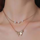 Butterfly Pendant Faux Pearl Layered Choker #9902 - 01 - Gold - One Size