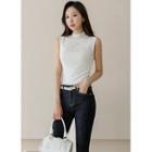 Sleeveless Mock-neck Slim Knit Top