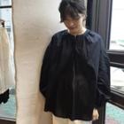 Long-sleeve Buttoned Blouse Black - One Size