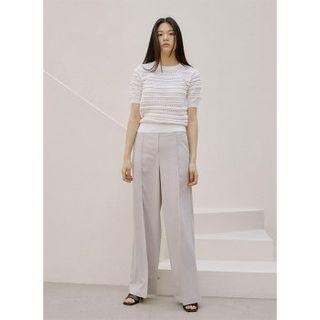 Short-sleeve Textured Knit Top Ivory - One Size