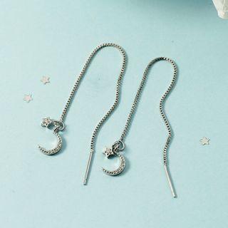 Moon & Star Rhinestone Dangle Earring 1 Pair - Earring - Silver - One Size