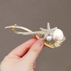 Starfish Shell Faux Pearl Rhinestone Alloy Hair Clip Gold - One Size