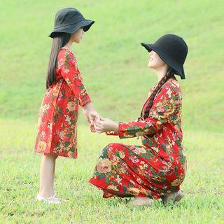Family Matching Floral Long-sleeve Midi Dress