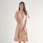 Double-breasted Linen Blend Dress With Sash