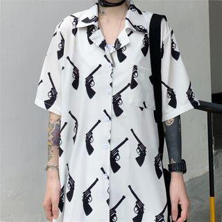 Couple Matching Short Sleeve Gun Print Shirt