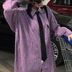 Plaid Oversized Shirt With Tie With Tie - Purple - One Size