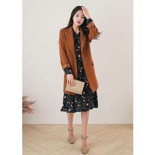 Peaked-lapel Single-breasted Long Jacket