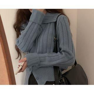 Collared Woolen Rib-knit Cardigan