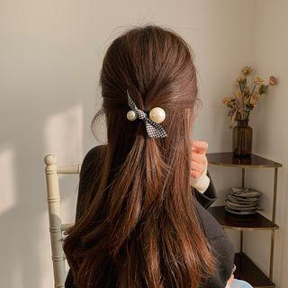 Houndstooth Knot Faux Pearl Hair Tie
