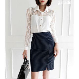 Lace-panel Metal-button Blouse