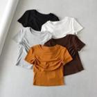 Short-sleeve Ruched Plain Crop Top