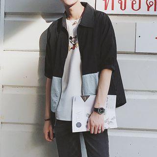 Elbow-sleeve Color Block Jacket