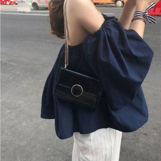 3/4-sleeve Off Shoulder Blouse Navy Blue - One Size