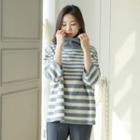 Turtle-neck Striped Wool Blend Sweater