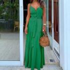 Spaghetti Strap Sashed Maxi A-line Dress