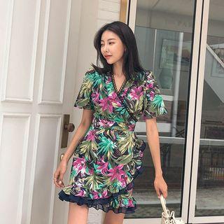 Frilled Floral Mini Wrap Dress