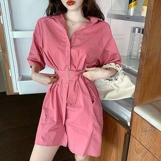 Plain Elbow-sleeve Cargo Dress